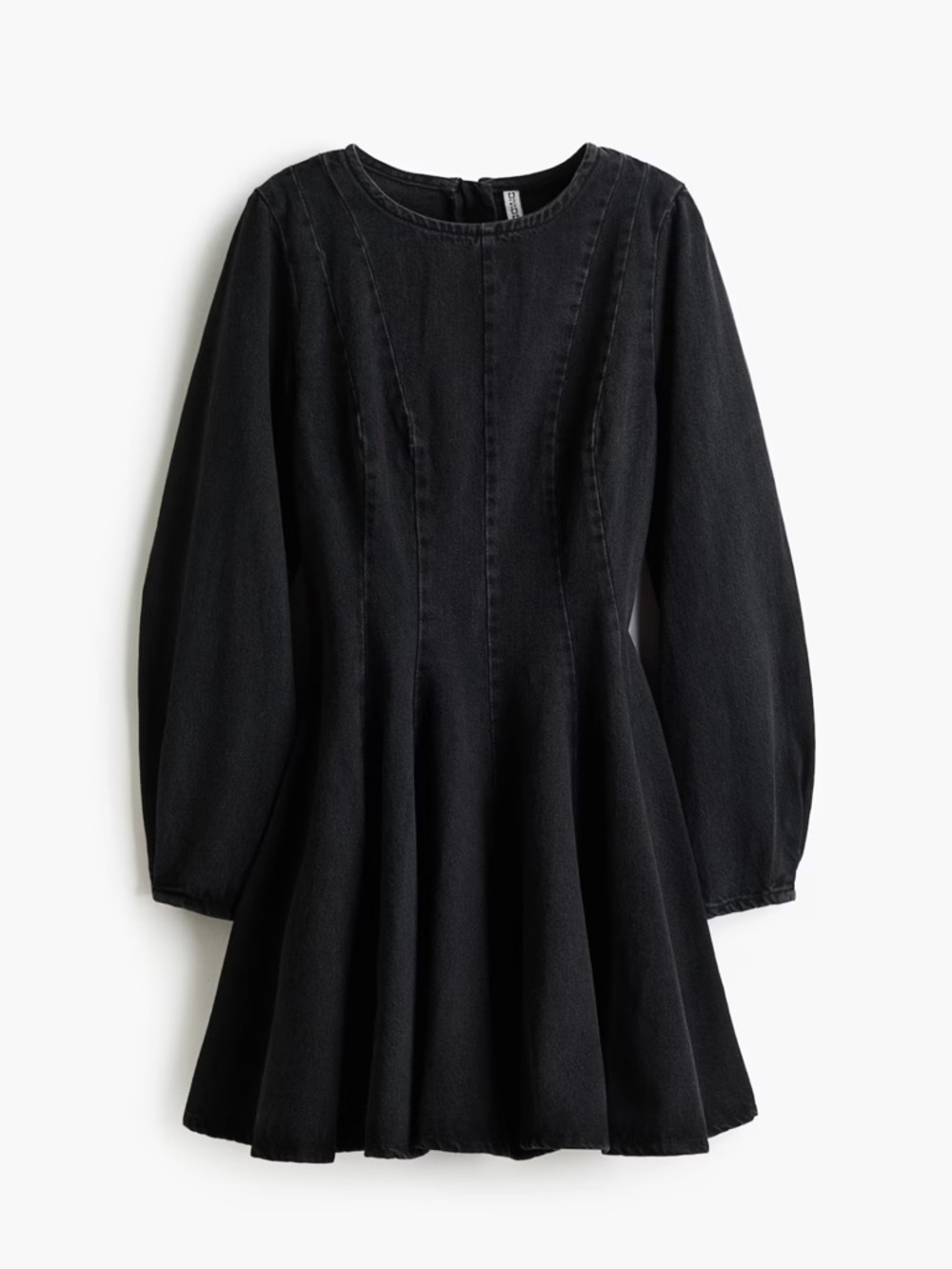 H&M Black Denim Long-Sleeve Fit & Flare Dress NWT